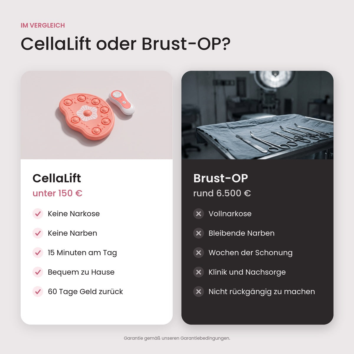 CellaLift oder Brust-OP im Vergleich